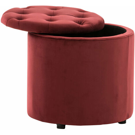 Pouf Tabouret Coffre Avec Espace De Rangement En Tissu Velours Rouge X Cm Tabo