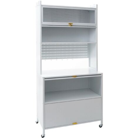 Armoire de cuisine meuble de rangement avec plan de travail étagères et roulettes métal blanc 175x80x42 cm 040009370 (1/5)