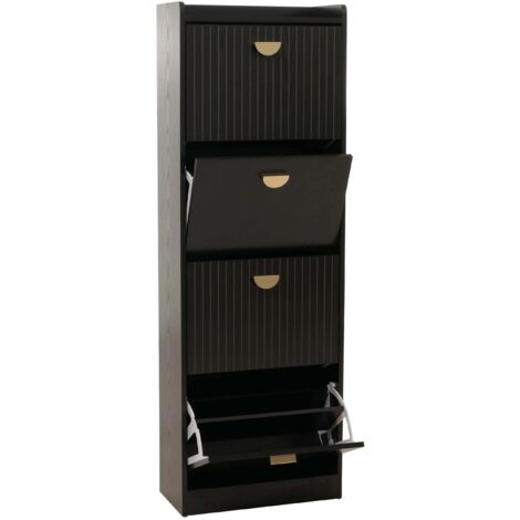 Meuble à chaussures armoire à chaussures avec 4 compartiments basculants MDF avec revêtement mélaminé 148x50x24 cm aspect bois noir 040009183 (1/5)