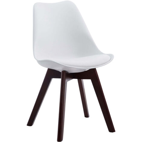 Chaise salle d’attente ou salle à manger revêtement similicuir blanc et plastique piètement bois noyer 4 pieds style scandinave 100008473 (1/3)