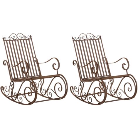 Lot de 2 fauteuils à bascule en fer forgé marron vieilli style vintage romantique rocking chair jardin terrasse ou intérieur 100007963 (1/5)
