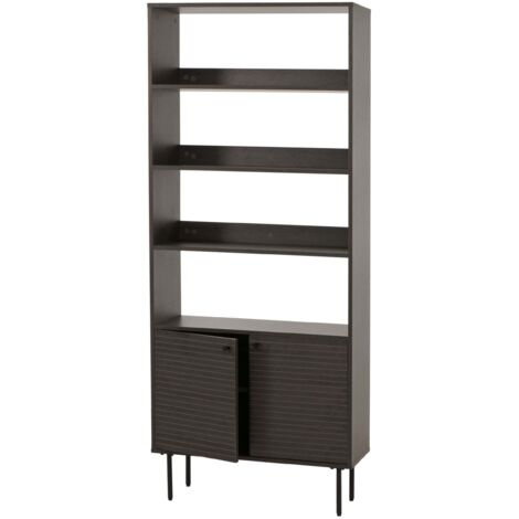 Bibliothèque design scandinave 200 cm étagère haute avec rangements et portes en bois foncé et métal 040009761 (1/5)