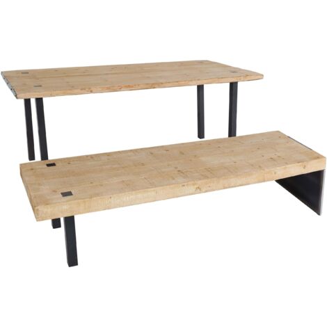Ensemble table à manger industrielle 200 cm avec banc bois massif style industriel 040010223 (1/5)