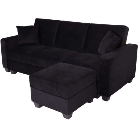 Canapé d’angle convertible velours noir avec méridienne modulable et coffre de rangement 040010440 (1/5)
