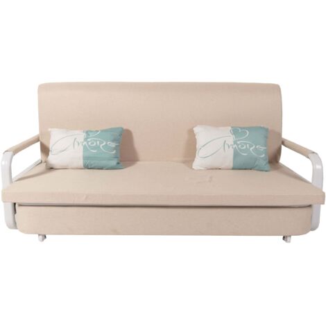 Canapé 71 x 190 x 185 cm convertible avec coffre de rangement grande surface de couchage roulettes accoudoirs coussins confort tissu beige 040010112 (1/5)