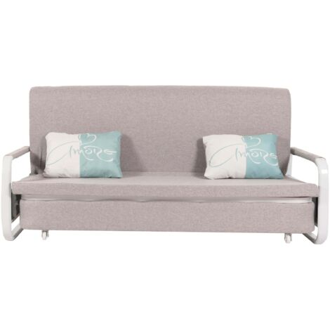 Canapé convertible avec coffre de rangement fonction lit grande surface de couchage accoudoirs coussins confort tissu gris clair 040010109 (1/5)