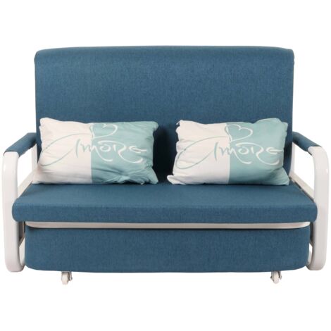 Canapé convertible avec coffre de rangement fonction lit surface 114x182 assise confortable avec accoudoirs et coussins tissu bleu foncé 040010097 (1/5)