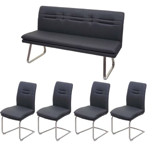 Ensemble salle à manger 5 pièces 4 chaises et banc 160 cm tissu gris foncé structure inox brossé 040010899 (1/5)