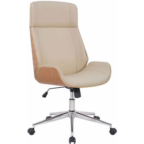 Fauteuil de bureau dossier haut avec roulettes synthétique crème et bois clair hauteur réglable BUR10458 (1/5)