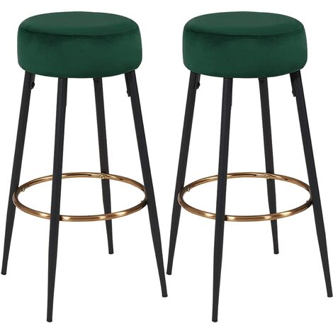 Lot de 2 tabourets de bar en tissu velours vert foncé cadre en métal avec repose-pieds TDB09216 (1/3)