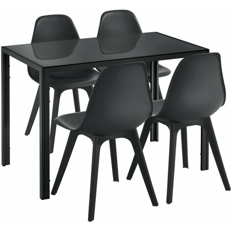 Ensemble de Table et 4 Chaises Table de Salle à Manger avec 4 Chaises Métal Bois Plastique Verre Noir 030001663 (1/5)