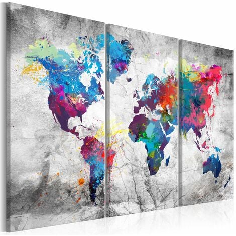 Tableau carte du monde effet bois imprimé sur toile 60x40cm