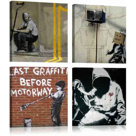 Peintures sur toile - Peinture - Banksy: Singe avec cadre 225x90
