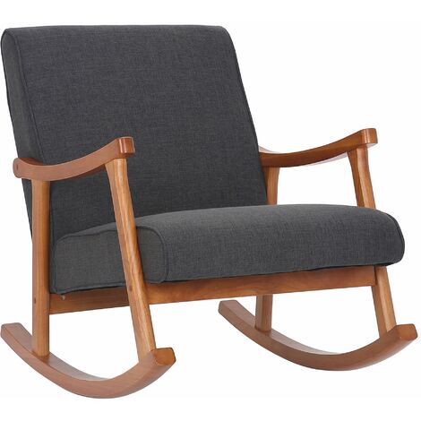 Fauteuil à bascule style rocking chair en tissu gris foncé et pied en bois FAB10068 (1/4)