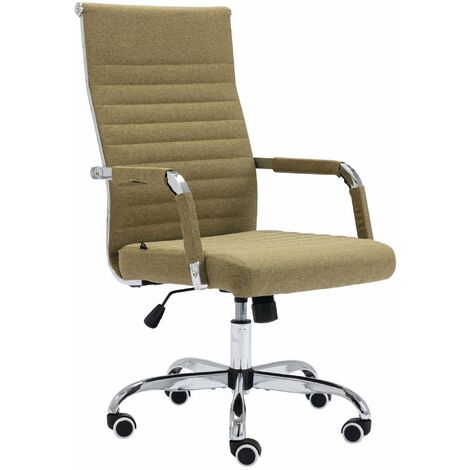 Fauteuil de bureau sur roulettes confortable hauteur réglable en tissu vert cadre métal chromé BUR10582 (1/4)