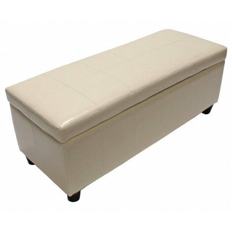 Décoshop26 – Banc banquette de rangement cuir reconstitué crème 112x45x45cm – Revêtement en cuir reconstitué – Coffre de rangement – BAN04014