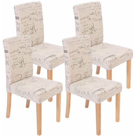 Lot de 4 chaises de salle à manger en tissu crème imprimé pieds clairs CDS04129 (1/4)