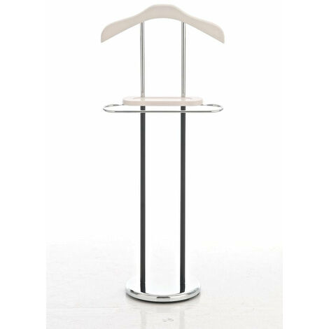 Valet de nuit portant de chambre cintre en métal chromé et bois blanc MOC10015