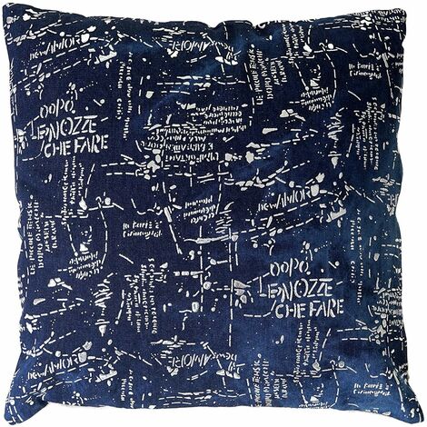 Coussin bleu brillant motif écriture 45x45 cm déhoussable DEC04070 (1/4)