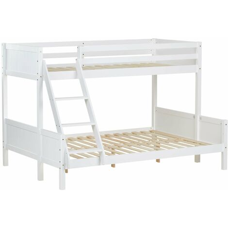 Décoshop26 – Lit superposé pour enfants 3 couchages 140x200 cm et 90x200 cm – Sommier à lattes inclus – Bois de pin blanc – LIT06216