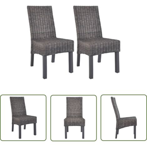 Lot de 2 chaises de salle à manger cuisine marron Rotin kubu et bois de manguier CDS020703 (1/5)