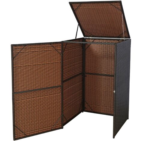 Décoshop26 – Abri de poubelle extérieur en poly rotin marron 120 litres – Couvercle à charnière – Dimensions 110x65x66 cm – 40002858