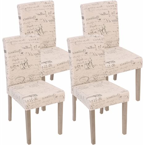 Lot de 4 chaises de salle à manger cuisine en tissu crème motif lettrage des pieds en bois clair 040000598 (1/5)