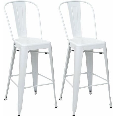 Lot de 2 tabourets de bar chaises de comptoir avec dossier design industriel en métal blanc 040005197 (1/5)