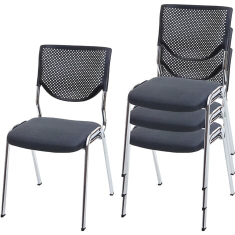 Lot de 4 chaises de bureau sans roulettes conférence réunion empilable en tissu maille gris 040000549 (1/5)