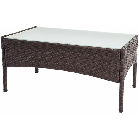 Table de jardin table d'appoint en polyrotin avec plaque de verre marron chiné 040005061 (1/3)