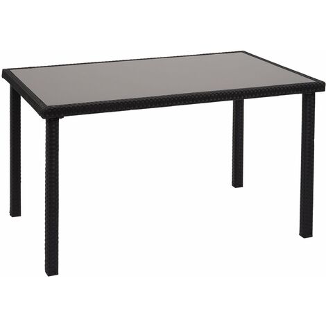 Table en polyrotin plateau en verre pour balcon jardin terrasse 120x75cm noir 040005084 (1/5)