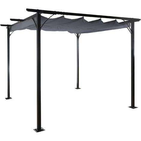 Pergola gazebo de jardin cadre stable 6cm + toit ouvrant 3x3m gris 040004108 (1/5)