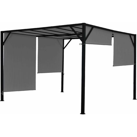Pergola arche pavillon de jardin terrasse auvent structure acier stable 6cm + toit ouvrant gris 4x3m 040004074 (1/5)