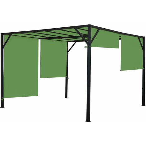 Pergola arche pavillon de jardin terrasse auvent structure acier stable 6cm + toit ouvrant vert 4x4m 040004064 (1/5)