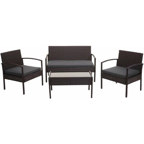 Ensemble pour extérieur balcon/jardin/salon en polyrotin marron coussins gris foncé 040004200 (1/5)