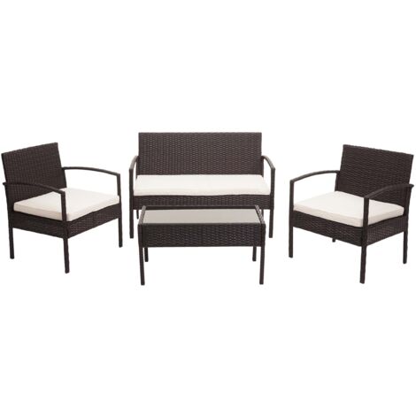Ensemble pour extérieur balcon/jardin/salon en polyrotin marron, coussin crème 040003246 (1/5)