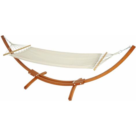 Hamac avec cadre balançoire suspendue jusqu'à 200 kg cadre en bois certifié FSC 320 cm marron blanc crème mat 040003389 (1/5)