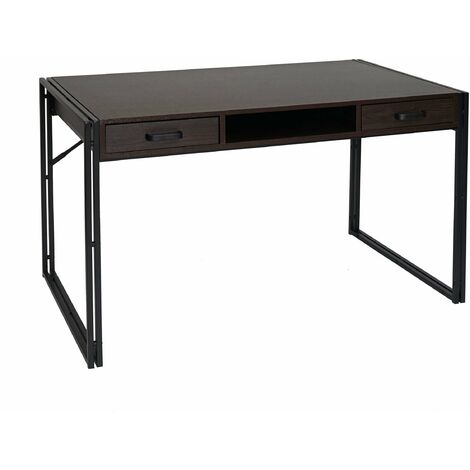 Bureau avec tiroirs de rangement et compartiment 122x70cm MDF brun foncé et métal 040001400 (1/5)