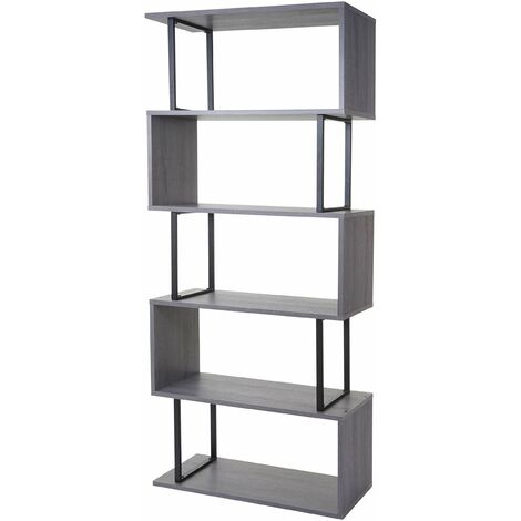 Bibliothèque étagère de salon 183x80cm 5 niveaux gris, métal noir 040001279 (1/5)