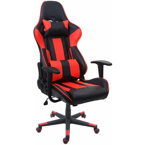 Fauteuil chaise de bureau gamer sur roulettes mécanisme de bascule en synthétique noir / rouge 040001851 (1/5)