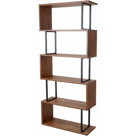 Bibliothèque étagère sur pied en métal et bois véritable 4 niveaux 142x60cm 040001281 (1/5)