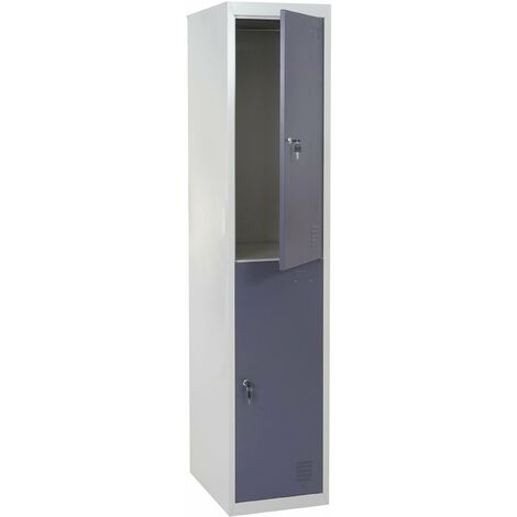 Casier en métal 185x38x45cm gris foncé 2 compartiments verrouillables avec 2 tringles à vêtements 040003624 (1/5)