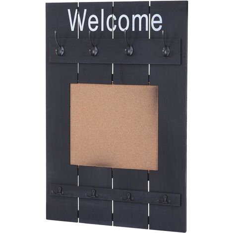 Porte-manteau mural panneau d'affichage style vintage avec 8 crochets 91x60cm en bois gris foncé vieilli 040001000 (1/5)