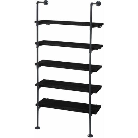 Étagère sur pieds rangement bibliothèque design industriel 165x80x28cm bois et métal gris foncé 040004268 (1/5)