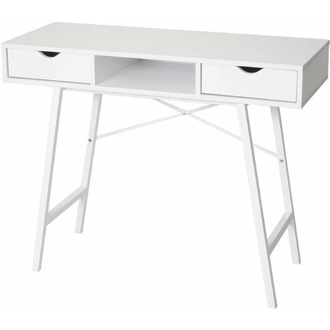 Table de bureau console table d'appoint certifiée FSC 100x40cm blanc 040005054 (1/5)