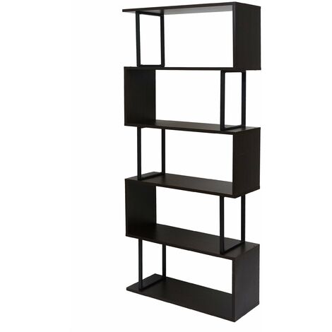 Bibliothèque étagère autoportante meuble de rangement structure 3D 183x80cm 5 niveaux marron foncé métal noir 040001322 (1/5)