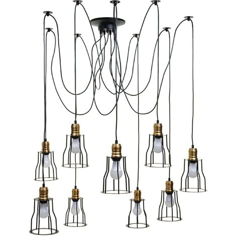 Suspension lampe suspendue lustre hauteur réglable en métal industriel noir abat-jour cage 9x 040004044 (1/5)