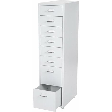 Caisson à tiroirs sur roulettes 110x28x41cm 8 tiroirs en acier blanc 040004352