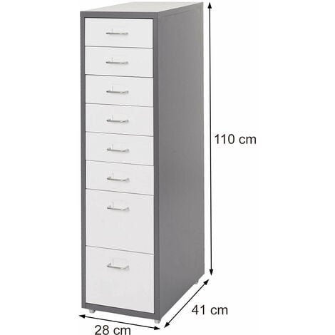 Caisson à tiroirs sur roulettes 110x28x41cm 8 tiroirs en acier blanc 040004352