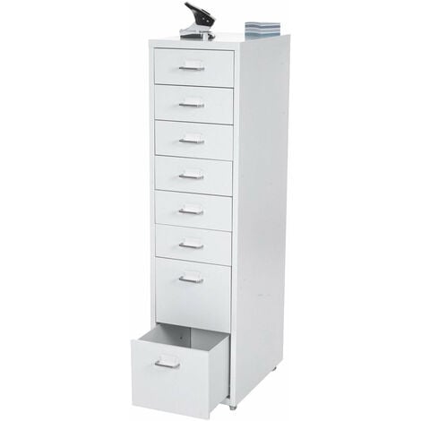Caisson à tiroirs sur roulettes 110x28x41cm 8 tiroirs en acier blanc 040004352